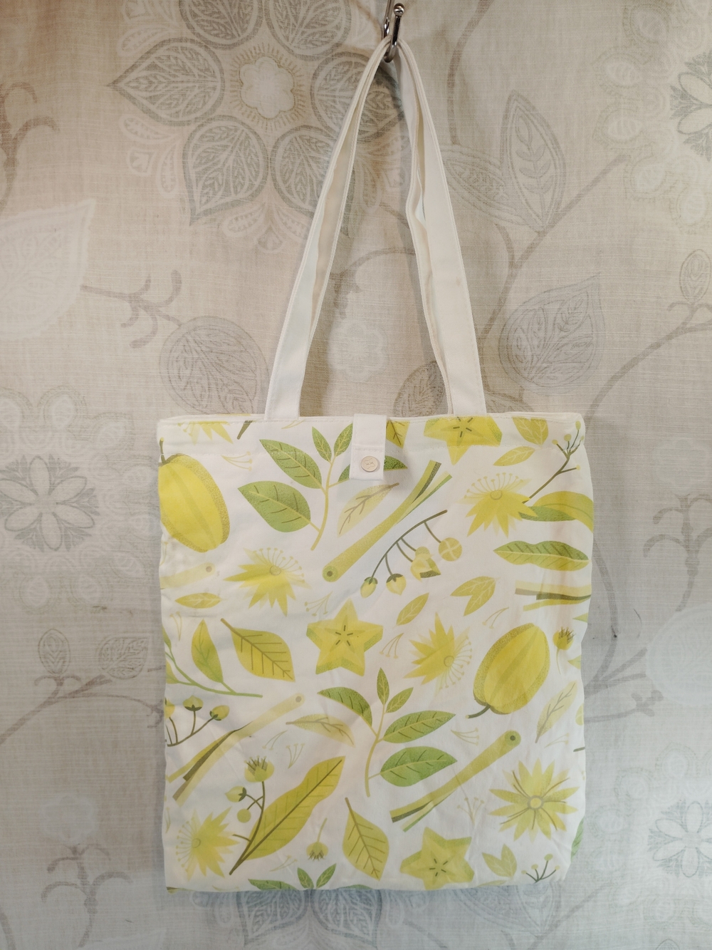 Waterdrop Floral Yellow & Green Canvas Shoulder Tote Bag